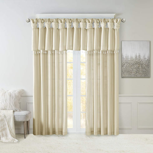 Madison Park Emilia Faux Silk Single Curtain with Privacy Lining, DIY Twist Tab Top, Window Drape for Living Room, Bedroom and Dorm, 50x84, Champagne