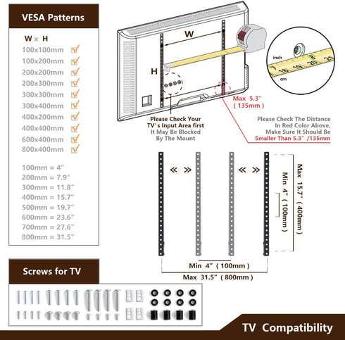 TAVR Universal Table Top TV Stand Base TV Legs for Most 32 37 40 42 47 50 55 LCD LED Plasma Flat Screen TVs, Height Adjustable Leg TV Replacement Stand, Holds up to 88lbs, Max VESA 800 x 400mm