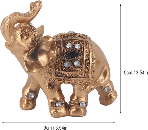 Gold Elephant Resin Statue, Facing Upwards Elephant Figurine with Trunk Up Collectible Sculpture Decoration for Lucky Feng Shui Wealth Home Decor Good Luck, 3.54inch