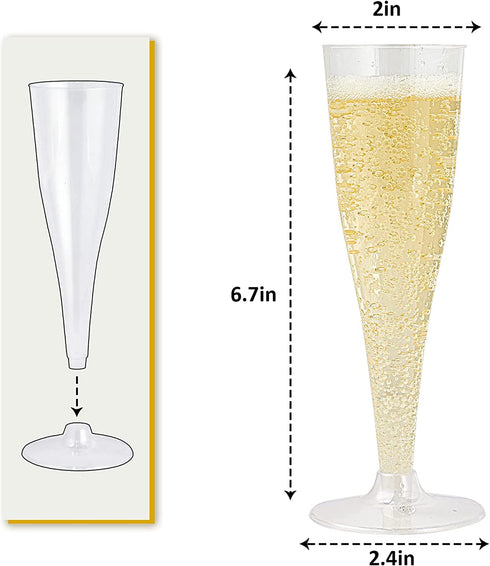 50 Pack Plastic Champagne Flutes Disposable 4.5 Oz Clear Plastic Champagne Glasses Perfect for Wedding and Shower Party