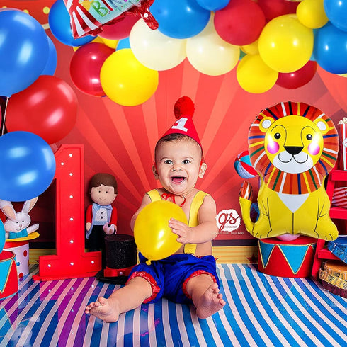 Golray 138Pcs Carnival Circus Balloon Garland Arch Kit for Kids Carnival Circus Theme Birthday Party Decorations Supplies, Carnival Decor with Happy Birthday Banner Circus Tent Lion Clown Head Popcorn