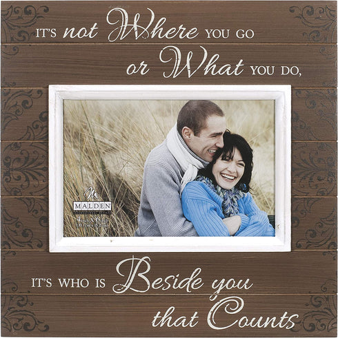 Malden International Designs Sun Washed Words Where You Go Distressed Walnut Picture Frame, 4x6, Walnut