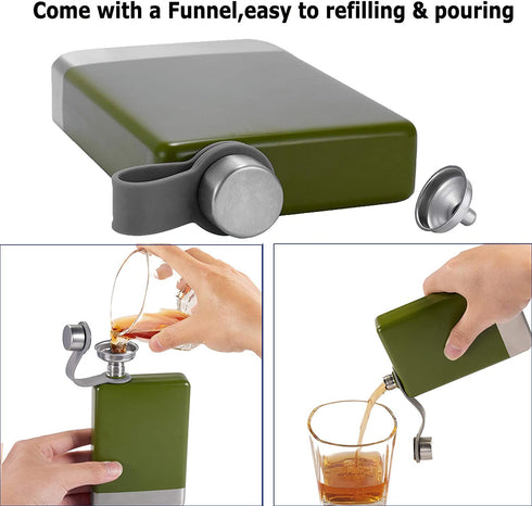 Hillside-Kit Hip Flask for Liquor 8 Oz Stainless Steel Leak proof with Funnel Flask set men flask women flask set (Black&Silver)