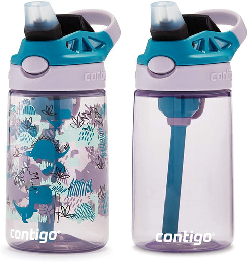 Contigo Kids Water Bottle with Redesigned AUTOSPOUT Straw, 14 oz., Dinos, 2-Pack