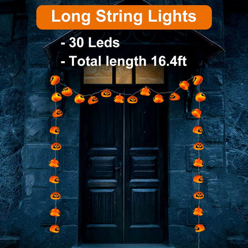 GameXcel Halloween Pumpkin Lanterns String Lights, 16.4FT 30 LEDs Jack O Lantern Lights with Remote Control & Timer 8 Lighting Modes Battery-Powered for Halloween Decorations Indoor Outdoor Decor