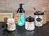 Mason Jar Bathroom Accessories Set 4 Pack - Foaming Soap Dispenser&2 Qtip Holders&Toothbrush Holder-Rustic Farmhouse Decor Bathroom Organizer Apothecary Jar Country Countertop (Black)