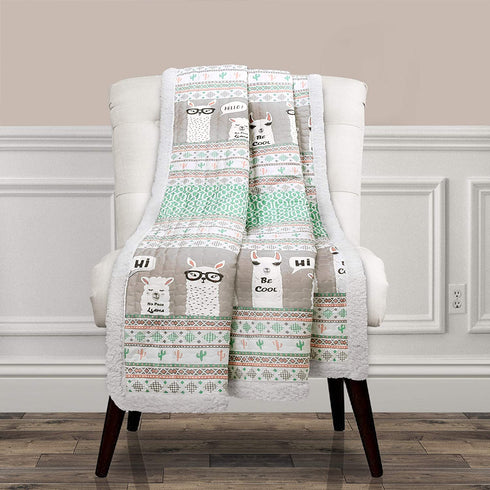 Lush Decor Llama Stripe Fuzzy Reversible Sherpa Throw Blanket, 60 x 50, Turquoise & Pink