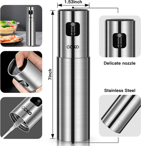 CCKO Oil Sprayer for Cooking Air Fryer Stainless Steel Olive Oil Sprayer Mister 100ML Portable Olive Oil Spray Bottle for BBQ,Salad, Kitchen Baking,Frying,Roasting,Grilling
