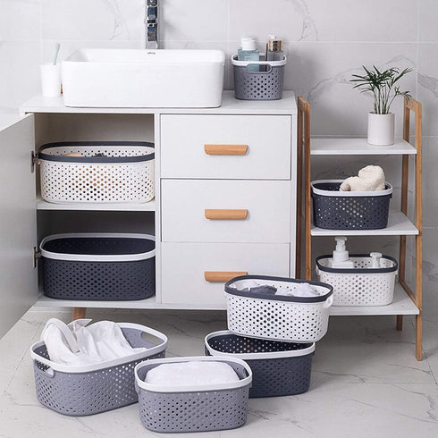 Plastic Storage Baskets with Handles Shower Caddy Portable Storage Bins Organizer for Bathroom Dorm Household Storage Bedroom and Kitchen, Black