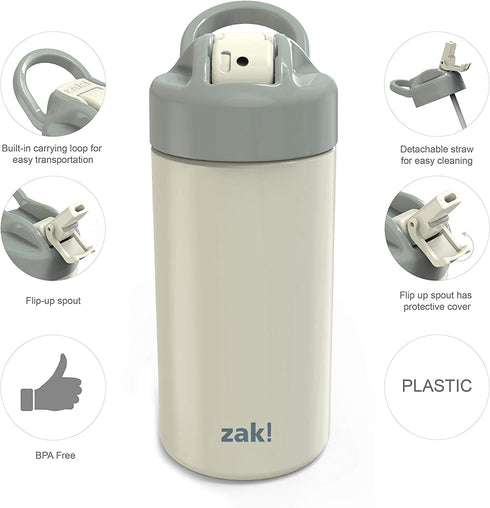 Zak Designs Planeterra Ivory & French Navy 18 oz Set of 2 Reusable Straw Water Bottle with Built-In Handle for Travel, Made with Durable Plastic