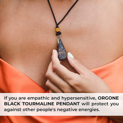 Emotional Body Purification Black Tourmaline Orgone Crystal Tear Drop Pendant for Strengthen Immune System - Heart - Self Confidence - Positivity