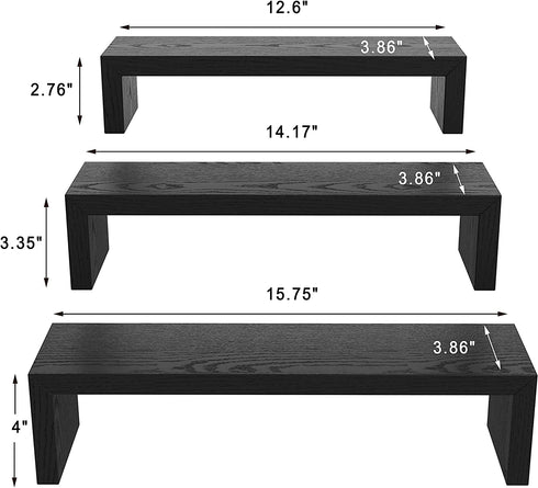 GREENDEW Wall Mounted Floating Shelves Set of 3, Modern Display Hanging Shelves, Wood Storage Shelves for Room, Kitchen, Office, Home Decor (Black)