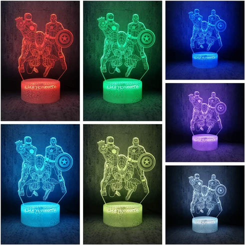 7 Color Changing Night Lamp 3D Atmosphere Bulbing Light 3D Visual Illusion LED Lamp for Kids Toy Christmas Birthday Gifts - Spiderman, Iron Man, Captain America (Heroes)