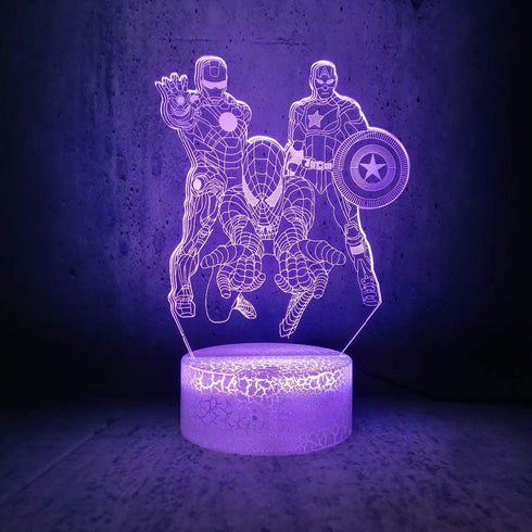 7 Color Changing Night Lamp 3D Atmosphere Bulbing Light 3D Visual Illusion LED Lamp for Kids Toy Christmas Birthday Gifts - Spiderman, Iron Man, Captain America (Heroes)