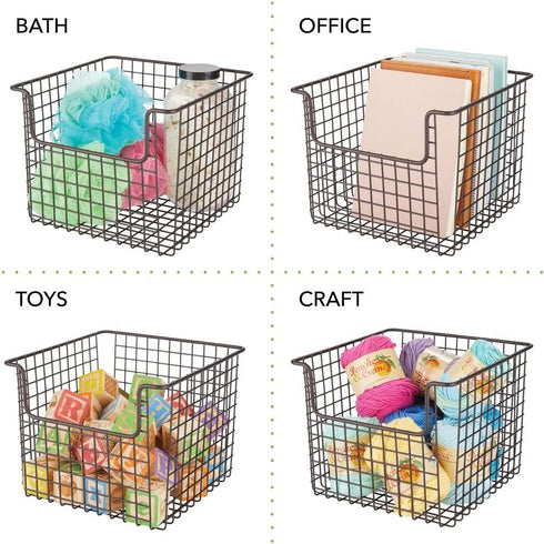 mDesign Metal Wire Food Storage Basket Organizer with Front Dip Opening for Organizing Kitchen Cabinets, Pantry Shelf, Bathroom, Laundry Room, Closets, Garage - Bronze