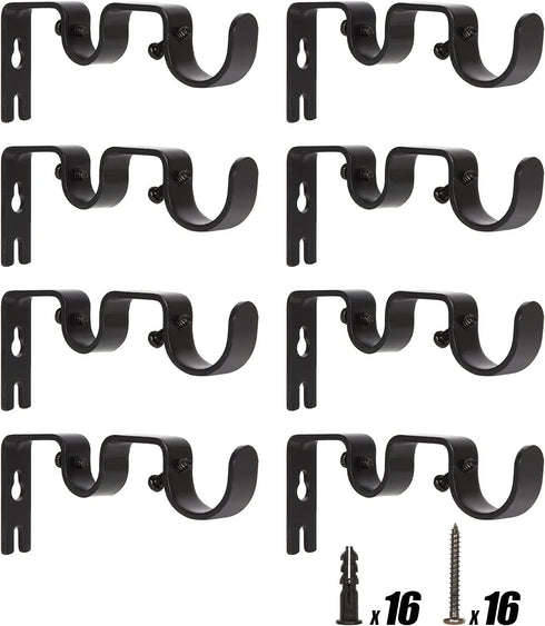 8 PCS Double Curtain Rod Brackets, Heavy Duty Curtain Rod Holders for 1and 5/8 Rod, Adjustable Double Rod Holders Hardware for Window, Bedroom, Home Curtain Rods, Drapery Rod(Black)