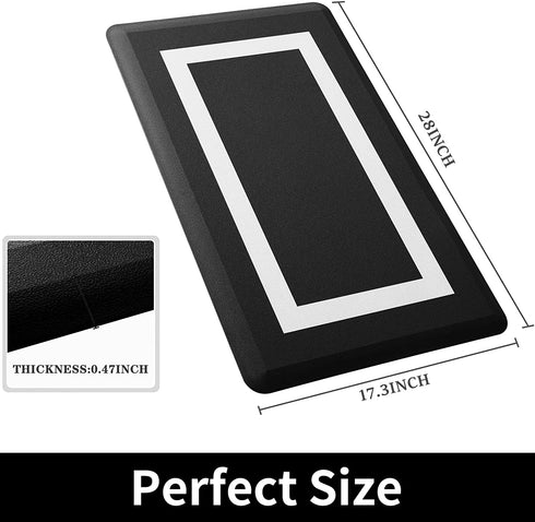 Finchitty Kitchen Mat, Cushioned Anti Fatigue Mat for Kitchen Floor, 17.3"x28", Anti Skid Waterproof Kitchen Rug, Heavy Duty PVC Ergonomic Comfort Mat for Kitchen, Sink, Office and Laundry, Black