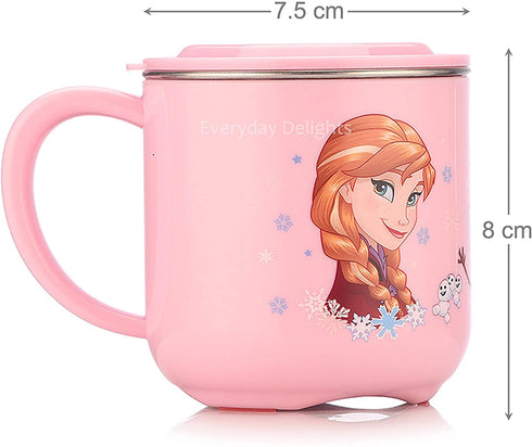 Disney Frozen Queen Elsa Pink Durable ABS Stainless Steel Cup with Lid, 250ml