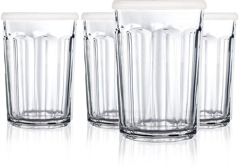 Luminarc Working 21-Ounce Storage Jar/Cooler with Lids, Set of 4 Tumbler Glasses, Clear