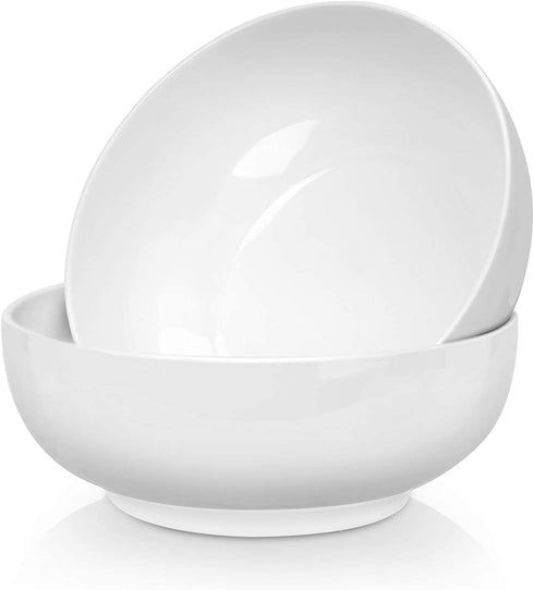 TGLBT 2.5 Quarts Porcelain Serving Bowls - Extra Large,Heavy- 2 Packs, White,Stackable