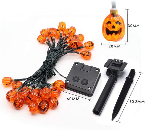 Yostyle Halloween Decor Pumpkin String Lights, Solar String Light,20ft 30 LED Outdoor Decorative Lights for Patio, Garden, Gate, Yard, Halloween Christmas Decoration (IP65 Waterproof,Warm White)