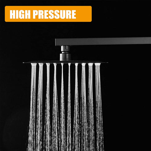 BESy 8 Inch Rain Shower Head, 8" Square Rainfall & High Pressure Stainless Steel Bath Showerhead, 1/16" Ultra Thin, Waterfall Full Body Coverage with Silicone Nozzle, Matte Black Finish