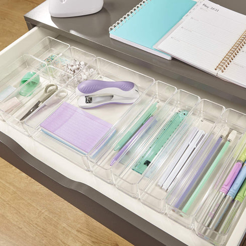 STORi Plastic Makeup and Vanity Stackable Drawer Organizers | Perfect for Makeup Brushes and Palettes, Beauty Accessories, Office Supplies, Craft, and Kitchen | 10 Piece Set | Clear