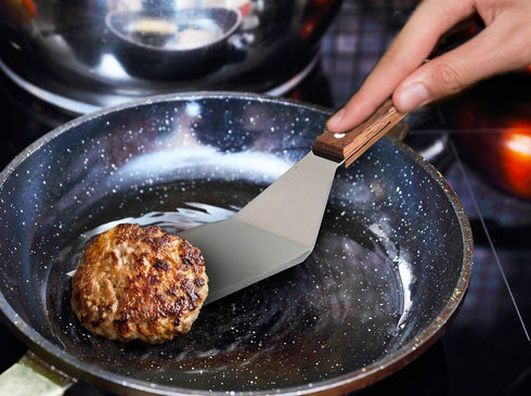 Homi Styles Metal Spatula with Beveled Edges | Stainless Steel cooking Spoon | Heavy Duty Turner for Skillets, Griddles & Grills | Great for Pancake Flipper, Fish, Eggs, Burgers, Omelet & More