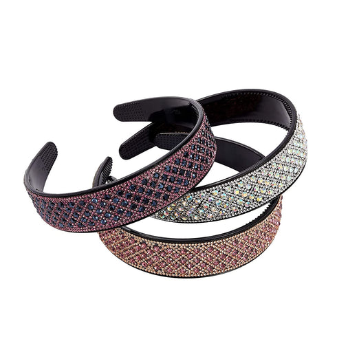 3 Pack Jeweled Rhinestone Headbands for Women and Girls, Hair Accessories (Silver, Rose Gold, Pink)