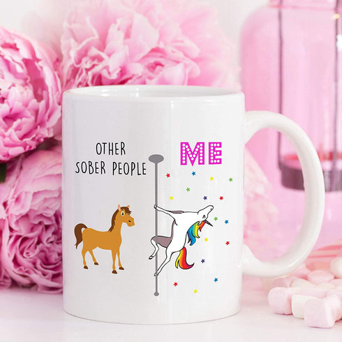 YouNique Designs Sober Coffee Mug, 11 Ounces, White, Unicorn Mug, 1 Year Sobriety Gifts for Women