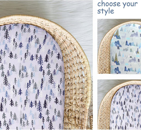 Baby Bassinet Sheet for Boys and Girls, Cradle Mattress Sheet, Baby Bedside Sleeper Cover, Universal for Rectangle, Oval, Hourglass Bassinet Mattress, Soft & Breathable, 2 Pack, Mountain & Pine