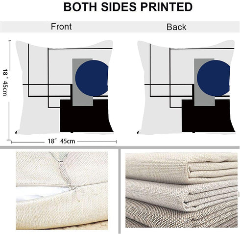 WILPROO Black Dark Blue Geometric Decorative Cushion Pillow Covers Set of 4 18" x 18" Modern Geometric Grey Black and Red Grid Stripe Decor Irregular with Hidden Zipper Home for Couch Bed