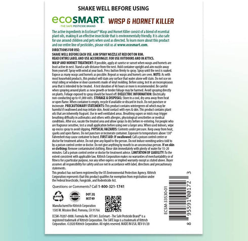 EcoSmart Natural, Plant-Based Essential Oil Wasp and Hornet Killer, 9 Ounce Aerosol Spray Can