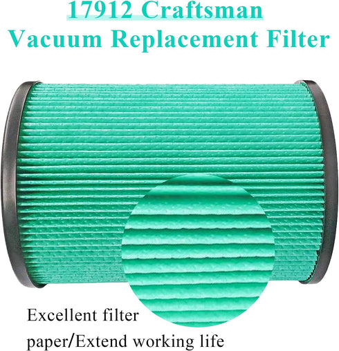 17912 Hepa Filter Replacement fit for Craftsman 9-17912 Wet/Dry Vacuum Filter with High Efficiency Particle Air
