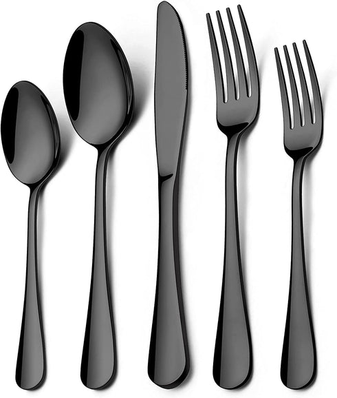 20 Pieces Black Silverware Set, Yoehka Premium Stainless Steel Flatware Set Service for 4, Durable Tableware Cutlery Set for Home and Restaurant, Include Knife Fork Spoon, Dishwasher Safe