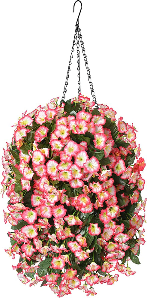 Hanging Artificial Flowers Basket, Fake Hanging Plant, Silk Orchid Flowers, Faux Flower Arrangement for Outdoor Garden Yard Pouch Patio Indoor Home Decoration (Pink)