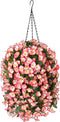 Hanging Artificial Flowers Basket, Fake Hanging Plant, Silk Orchid Flowers, Faux Flower Arrangement for Outdoor Garden Yard Pouch Patio Indoor Home Decoration (Pink)
