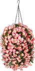 Hanging Artificial Flowers Basket, Fake Hanging Plant, Silk Orchid Flowers, Faux Flower Arrangement for Outdoor Garden Yard Pouch Patio Indoor Home Decoration (Pink)