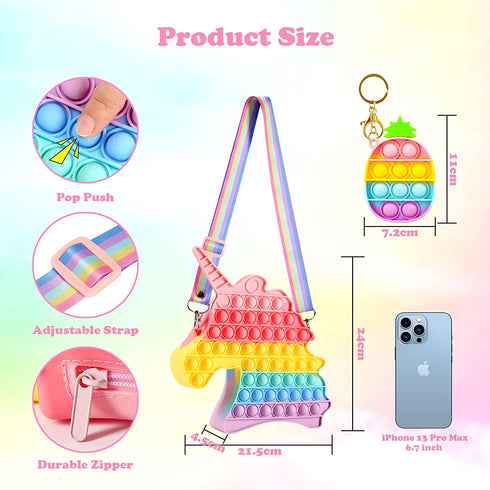 Big Plus Size Pop Purse Easter Gifts for Girls Pop Keychain Popper Unicorn Crossbody Bag Relieve Stress Sensory Pop Bubble Fidgets Toys Pack Game Popper Wallet Adjustable Shoulder Length Handbag