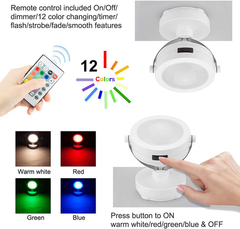 HONGUT Picture Light Rechargeable, LED Accent Lights Indoor, Wireless Puck Light with Remote, 12 Color Changing 9 LED Spotlight with 360°Rotate Light Head, Stick on Art Light for Dartboard, Painting