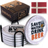 BARVIVO Funny Ceramic Coasters for Drinks Absorbent Set of 6 with Holder - Instantly Absorbing Condensation - Perfect Drink Coasters for Wooden Table Protection with Scratch Preventing Cork Bottom