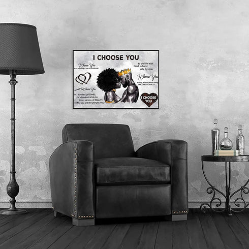 African American Wall Art Black King And Queen Wall Art Black Couple I Choose You Poster Black Couple Wall Decor for Home Decor 24x16inch Unframed