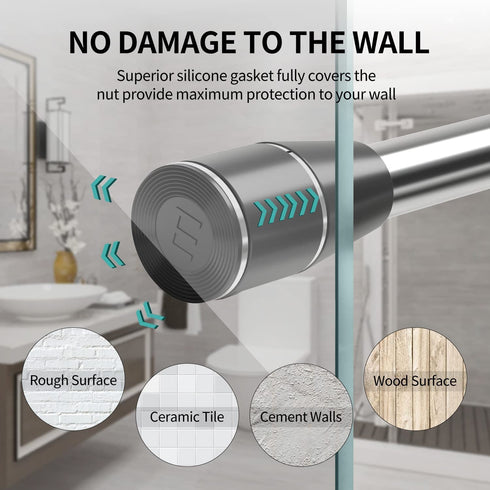 Minkay Shower Curtain Rod Tension No Drill for Bathroom Windows,Curtain Shower Rod,Black 28-47 inches 304 Stainless Steel, Never Fall Off, Rust Free.