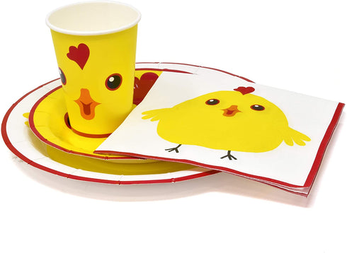 Chicken Farm Animal Barn Party Supplies Set 24 9" Plates 24 7" Plate 24 9 Oz Cup 50 Lunch Napkin for Yellow Chickens Barnyard Cowboy Cowgirl Farmhouse Birthday Baby Shower Disposable Tableware Decor