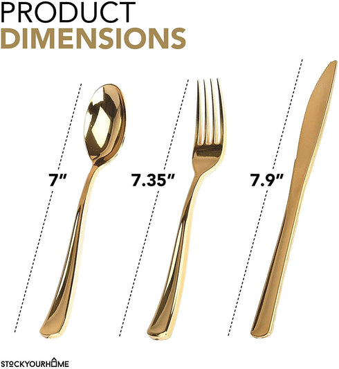 Plastic Spoons 125 Pack Disposable Cutlery, Heavy Duty Flatware, Plastic Silverware Set for Catering Events, Parties, Dinners, Weddings, Receptions and Everyday Use (Gold)