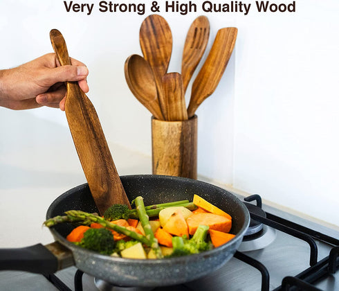 Wooden Spurtle Set, Teak Spurtles Kitchen Tools, Wooden Spatula for Cooking, Wood Utensils Set of 4, Non Stick Cookware for Serving, Stirring, Mixing, Scraping, Scooping, Healthy and Heat Resistant.