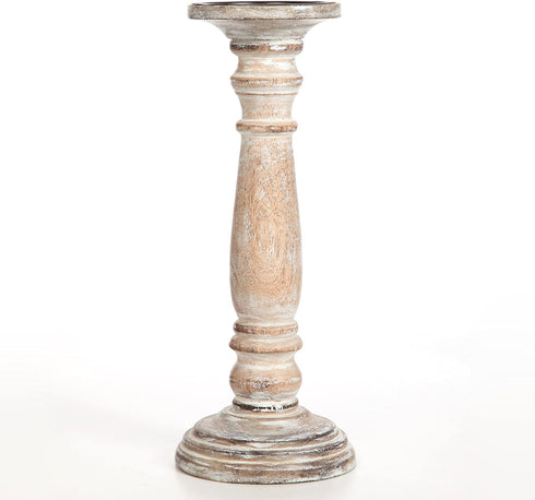 Hosley 12 Inch High Wood Pillar Distress Finish Candleholder. Ideal Gift for Wedding, Party, Home, Spa, Reiki, Aromatherapy, Votive Candle Gardens O3