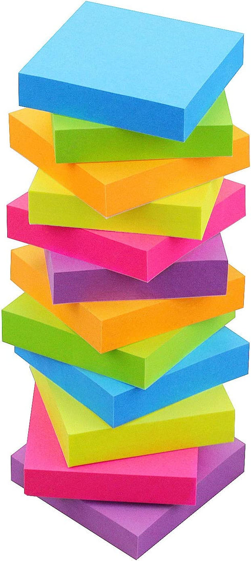 Sticky Notes 2x2, 6 Color Bright Colorful Sticky Pad, 12 Pads/Pack, 100 Sheets/Pad, Self-Sticky Note Pads ( Green, Yellow, Blue, Orange, Purple, Rose)