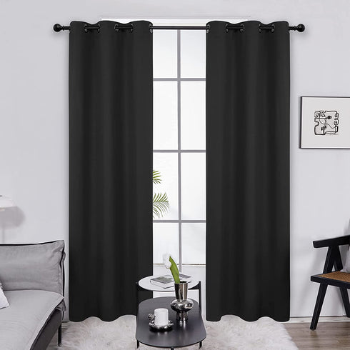 Deconovo Solid Room Darkening Thermal Insulated Blackout Grommet Window Curtain Living Room, Black, 42x95 Inch, 1 Panel
