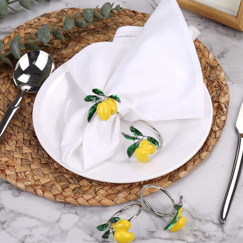 Lemon Napkin Rings Set of 4, Delicate Crafts Alloy Fruit Napkin Holder Rings Fall Table Decorations for Thanksgiving, Christmas, Wedding Banquet, Birthday, Holiday Daily Dinner, Party Decor?Lemon?